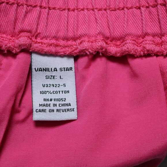 Vanilla Star Hot Pink Denim Shorts High Rise Pull On Frayed Hem Easy Fit Size L - Picture 8 of 10